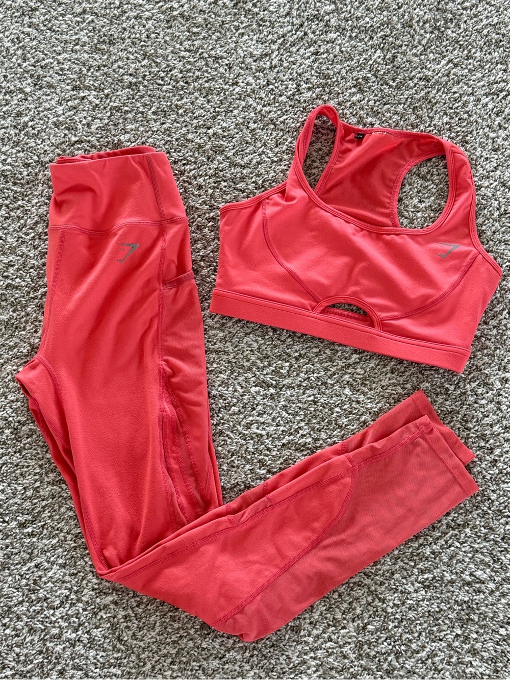 Gymshark Coral-Red Seamless Sports Bra & Leggings Set